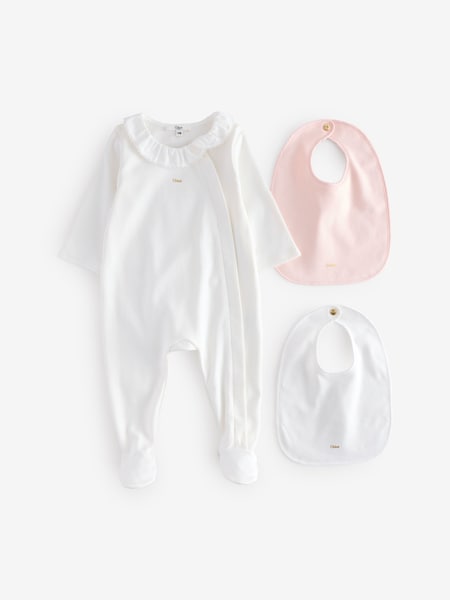 Baby Logo White Sleepsuit and Bibs Set With Giftbox (AN6771) | £200