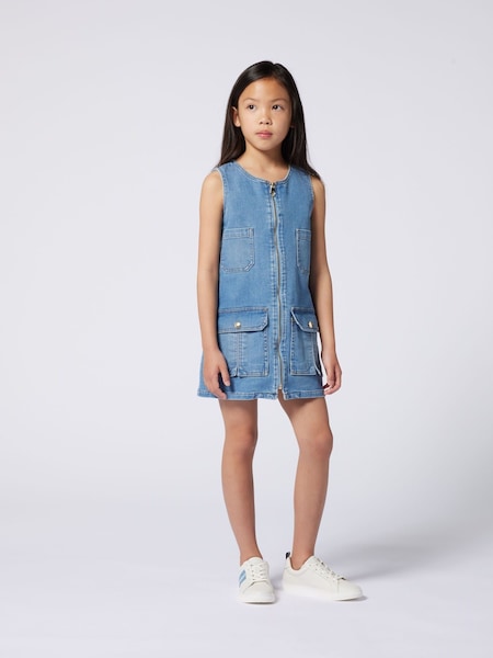 Blue Zip Front Denim Dress With Cargo Pockets (AN6784) | £225