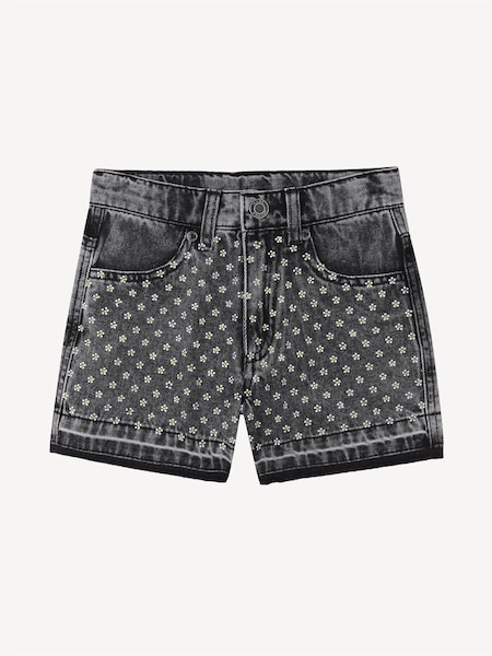 Marc Jacobs Black Logo High Waist Denim Shorts With Floral Embroidery (AN6881) | £115
