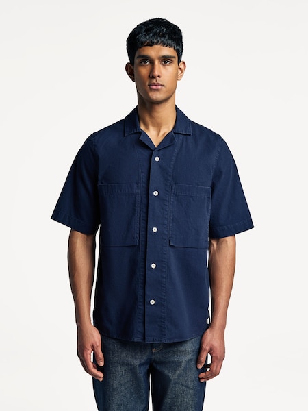 Blue Twin Pocket Camp Collar Short Sleeve Shirt (AN7617) | £110