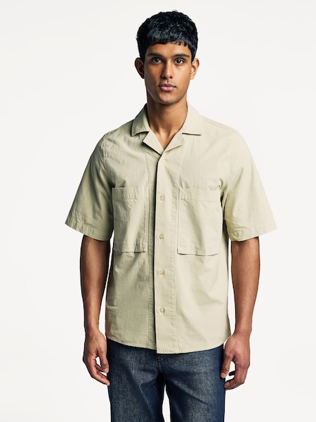 Natural Twin Pocket Camp Collar Short Sleeve Shirt (AN7620) | £110