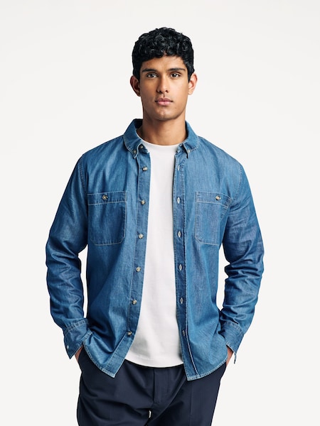 Blue Anchor Logo Long Sleeve Denim 100% Cotton Shirt (AN7622) | £100