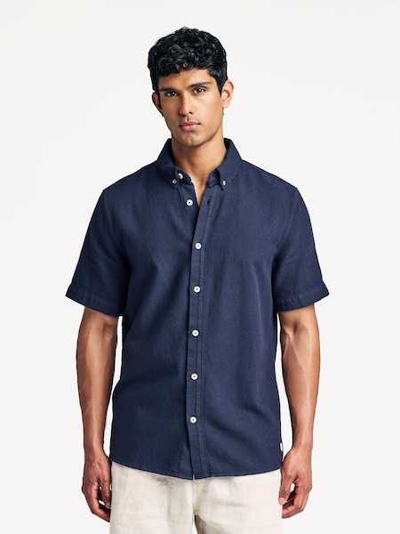 Blue Heritahe Short Sleeve Button Down Collar Shirt (AN7624) | £90
