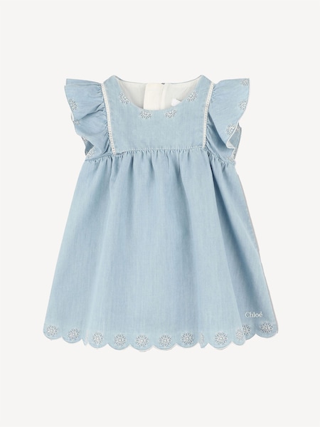 Baby Blue Logo Scalloped Chambray Dress and Hat Set (AN8697) | £235