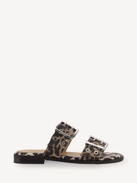 Animal Feminine Buckle Two Strap Naplack Sandals (AP9542) | £295