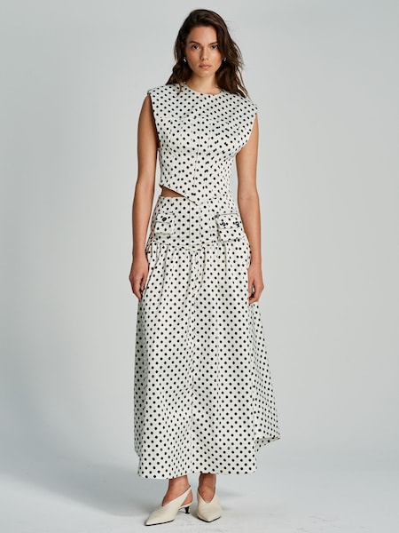 White Printed Double Satin Corset Blouse (AP9545) | £265