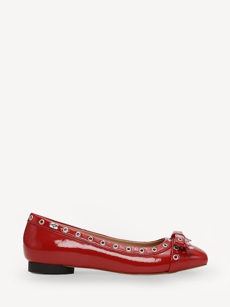 Red Eyelets Bow Naplack Ballerinas (AP9555) | £325