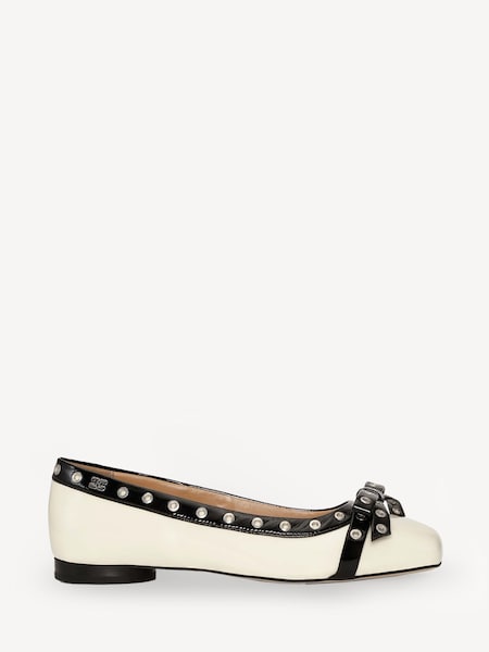 White Eyelets Bow Naplack Ballerinas (AP9557) | £345