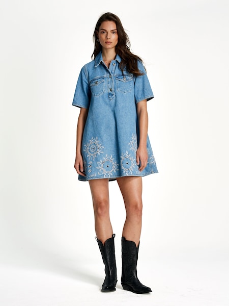 Blue Broderie Anglaise Denim Mini Dress (AP9558) | £345