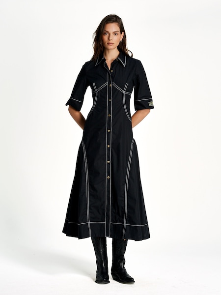 Black Poplin Long Shirt Dress (AP9560) | £285