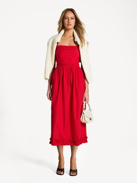 Red Poplin Strap Long Dress (AP9564) | £225