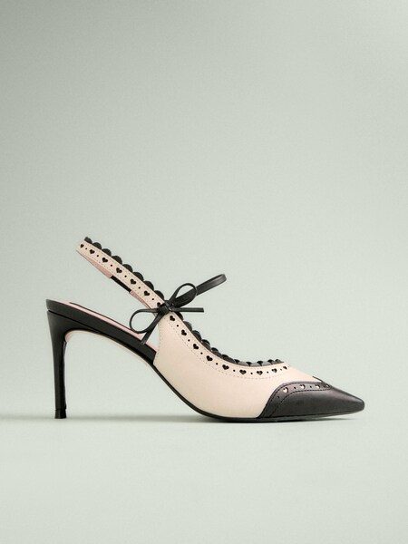 Josephine Leather Point Toe Bow Brogue Detail Slingback Shoes (AR0660) | £105