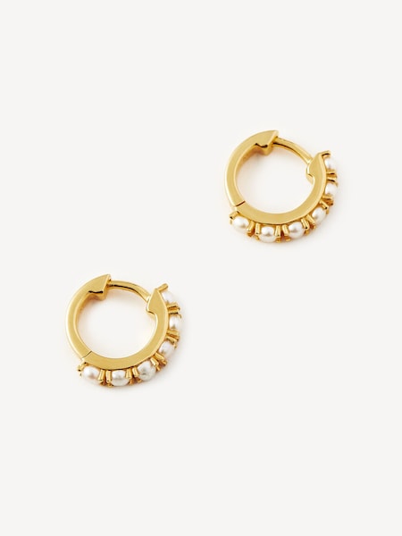 Gold Tone Pearl Huggie Earrings (AR2719) | £80