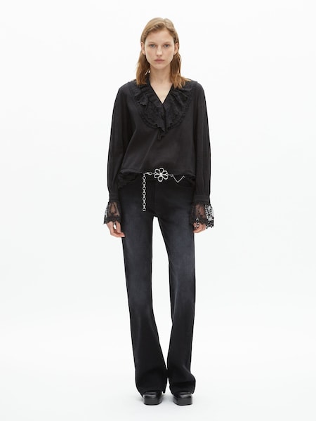 Black Long Sleeved 100% Cotton Top With Ruffle (AR6724) | £215