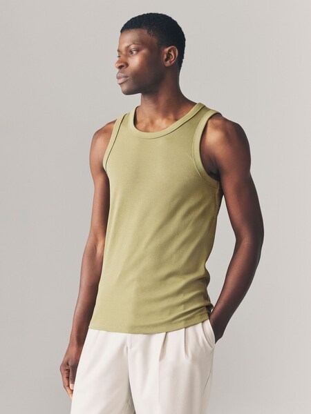 Khaki Green Slim Fit Ribbed Vest (AT4446) | £10