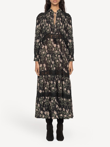 Black Elizabeth Print Tiered Midi Dress (AT8089) | £500