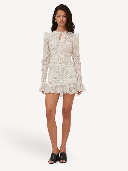 White Polka Dot Printed Long Sleeve Dress (AT8108) | £280