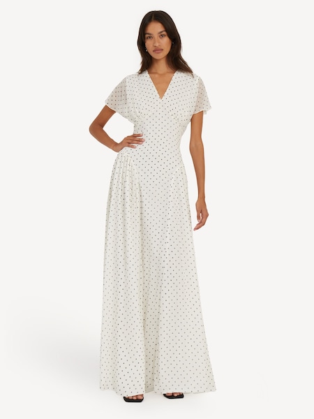 White Polka Dot Maxi V-Neck Dress (AT8109) | £295