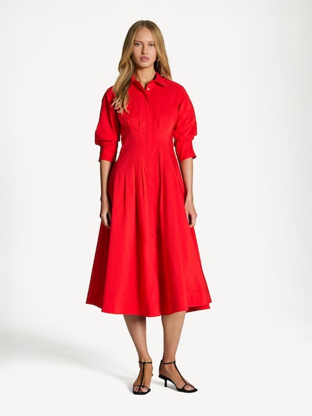 Fiery Red Jazz Pintuck Midi Dress (AU1013) | £440
