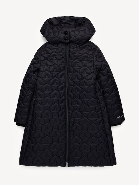 Longline Hooded Puffer Black Coat (AU1677) | £324