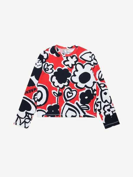 Red Abstract Floral Print Long Sleeve T-Shirt (AU1686) | £108