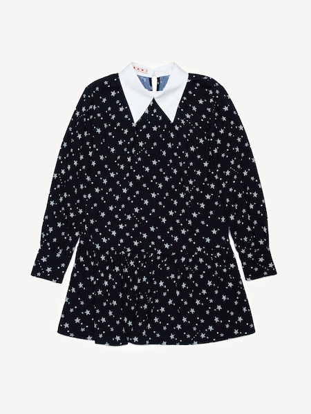 Star Print Collar Detail Long Sleeve Black Dress (AU1696) | £235