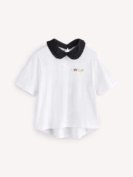 Cropped Short Sleeve White T-Shirt With Collar Detail (AU1700) | £118