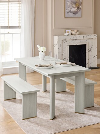 Light Evie Oak Effect 4 Seater Dining Table and Bench Set