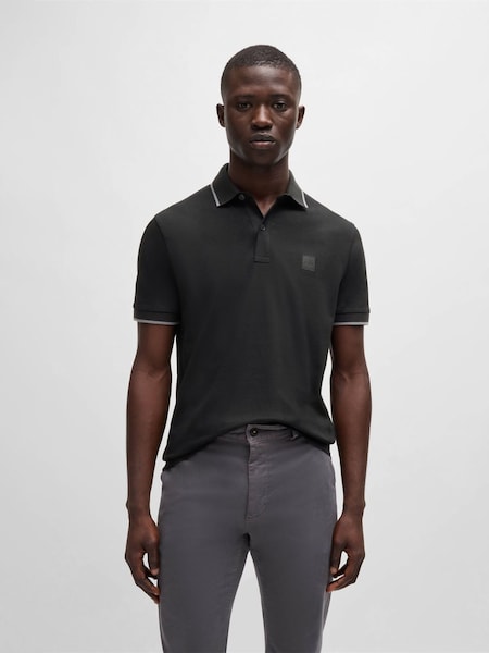Black Passertip Logo Patch Slim Fit Pique Polo Shirt (AV4099) | £79