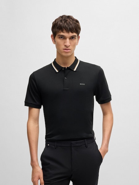Black Penrose Slim Fit Striped Collar Polo Shirt (AV4208) | £99
