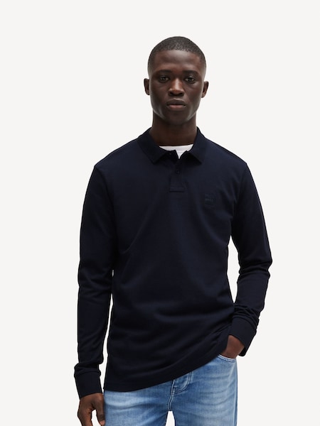 Navy Slim Fit Logo Patch Pique Polo Shirt (AV5424) | £89