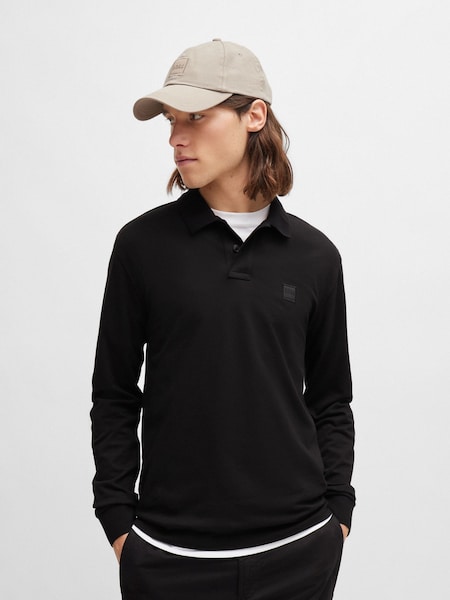 Black Slim Fit Logo Patch Pique Polo Shirt (AV5438) | £89