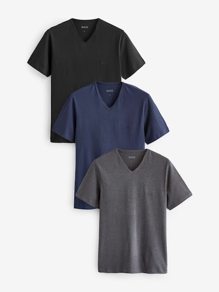 Grey/Navy/Black V-Neck Classic 100% Cotton T-Shirts 3 Pack (AV5481) | £45