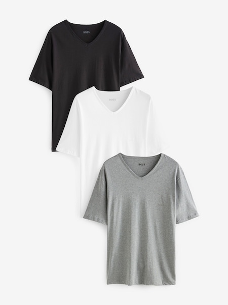 Grey/White/Black V-Neck Classic 100% Cotton T-Shirts 3 Pack (AV5513) | £45