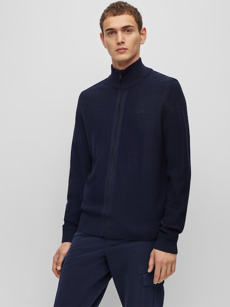 Blue Embroidered Logo Wool Blend Knitted 100% Cotton Jacket (AV7802) | £159