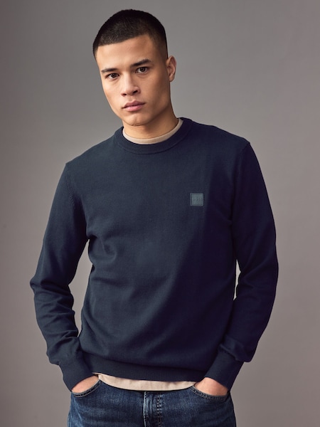 Blue Regular Fit Logo Patch Jumper with Cashmere (AV8716) | £119
