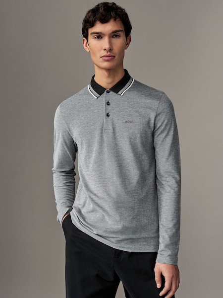 Grey Long Sleeve 100% Cotton Polo Shirt (AV8865) | £129