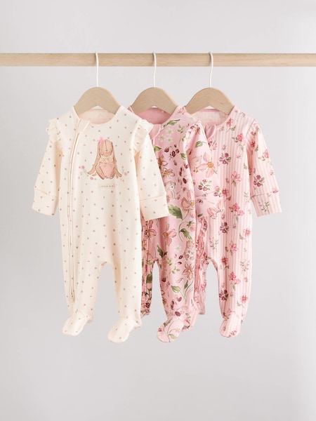 Pink Baby Two Way Zip Sleepsuits 3 Pack (AW2294) | £22 - £24