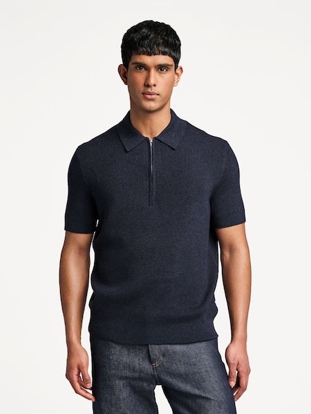 Blue Hanzie Zip Knit Polo Shirt (AW2871) | £125