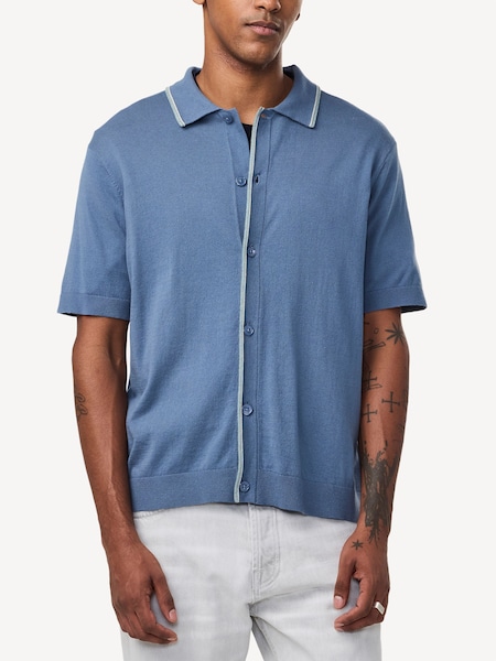 Blue Nolan Button Through Knit Polo Shirt (AW2879) | £135