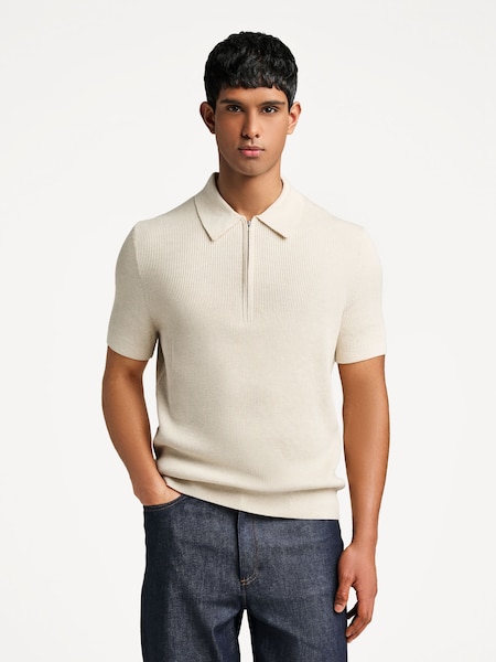 Natural Hanzie Zip Knit Polo Shirt (AW2884) | £125