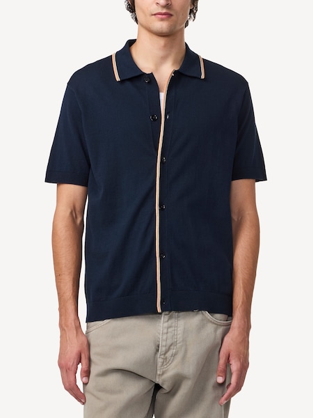 Navy Blue Nolan Button Through Knit Polo Shirt (AW2897) | £135