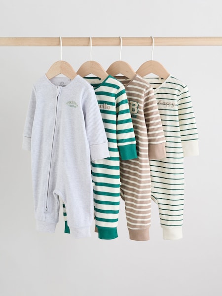 Green/Grey Baby Two Way Zip Footless Sleepsuits 4 Pack (0mths-3yrs) (AW3051) | £26 - £28