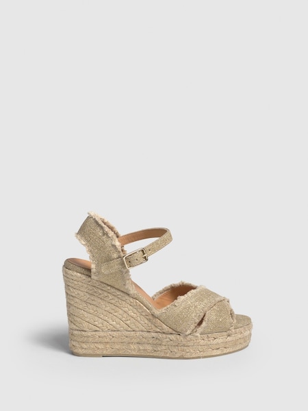 Gold Platform Wedges Cross Strap Espadrilles (AW4307) | £175