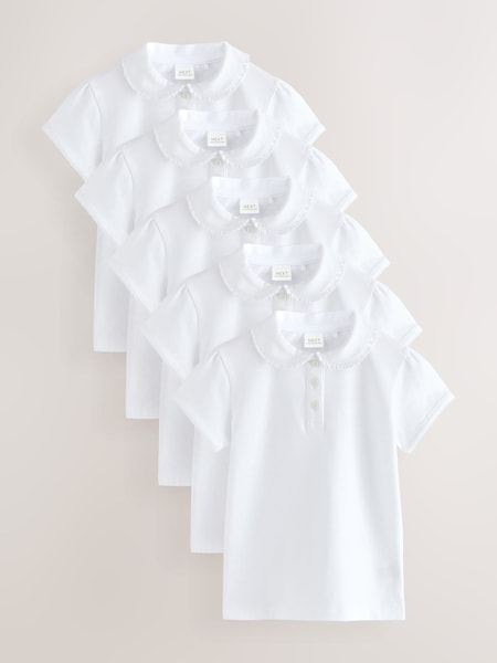 White 5 Pack Cotton Stretch Frill Collar School Polo Tops (3-16yrs) (AW4876) | £23 - £33
