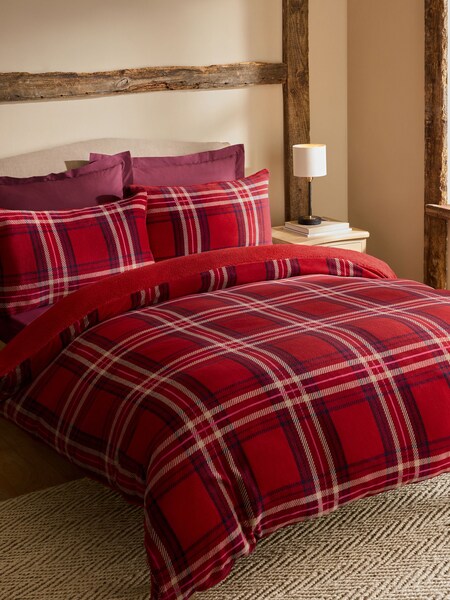 Red Check Fleece Duvet Cover and Pillowcase Set (AW5414) | £25 - £55