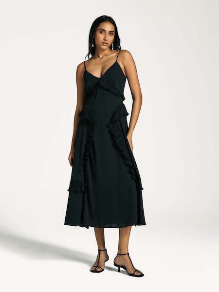 Black Delilah Pleated Cupro Ruffled Slip Dress (AY2867) | £435