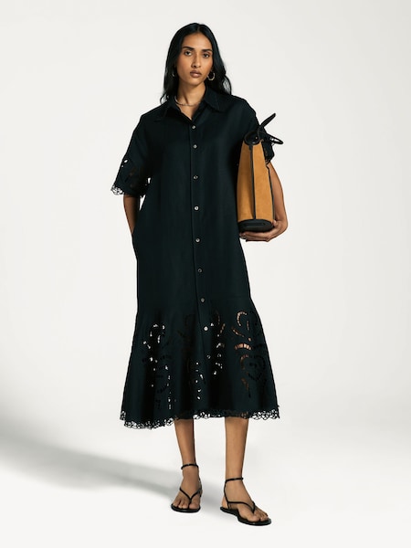 Black Marja Embroidery Shirt Dress (AY2868) | £425