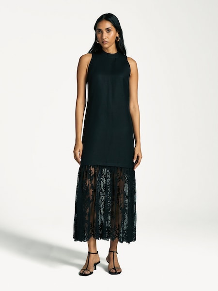 Black Marja Embroidery Mesh Combo Tank Dress (AY2871) | £460
