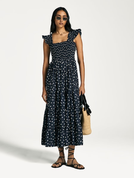 Blue Kendall Polka Dot Tiered Midi Dress (AY3122) | £185